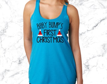 Bump's First Christmas Soft Maternity Tank. High Quality Slouchy Tshirt. Xmas Pregnancy Announcement