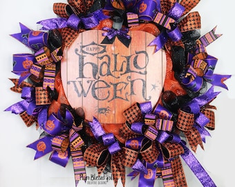 Happy Halloween Wreath, Halloween Wreath for Front Door, Deco Mesh Halloween Wreath, Deco Mesh Pumpkin Wreath, Halloween Decor, Fall Wreaths