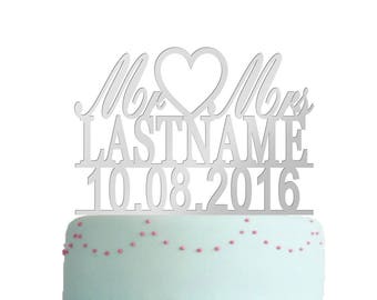 Wedding Cake Topper Silver, Mr And Mrs Cake Topper Silver, Mirror Silver Cake Topper, Monogram Cake Topper, Unique Mirror Silver Cake Topper