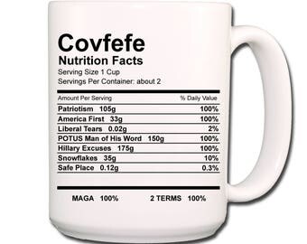DONALD TRUMP Covfefe Nutrition Facts Extra Large Coffee Mug 15 oz