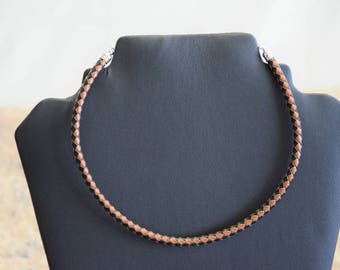 Genuine leather necklace ladies mens unisex silver chain
