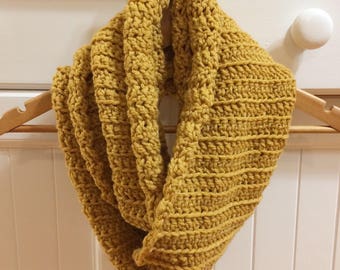 Cozy Crochet Chunky Mustard Infinity Scarf (ribbed knit style)
