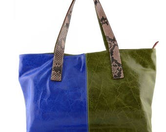 Genuine Leather Patchwork Shopper