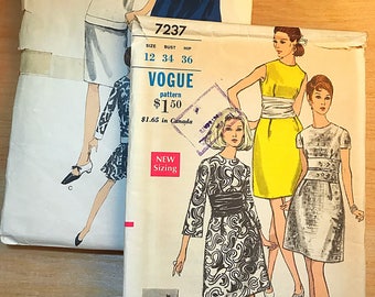 Set of 2 Vintage Sewing Patterns, Two Piece Dress, One piece dress, Vogue 7237, Vogue 6812