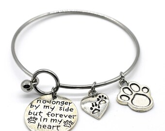 Stainless Steel Bangle Bracelet, No Longer by My Side but Forever in My Heart, Handmade in USA, BAB10