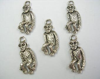 LOT 5 metal CHARMS: Monkey 24mm