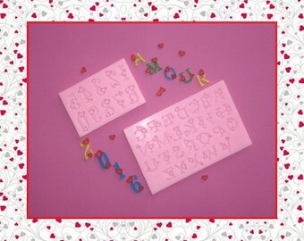 Silicone molds: alphabet letters and numbers 1-9 with hearts