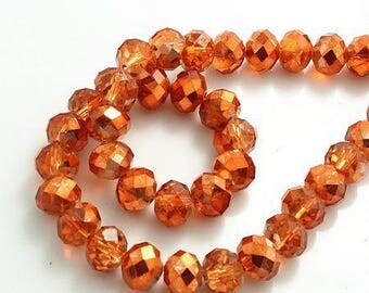 20 electroplates copper, Orange Crystal beads faceted 6 * 4mm