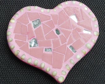 Valentine's day - Magnet - heart mosaic of enamels of Briare, beads, mirror-support wood