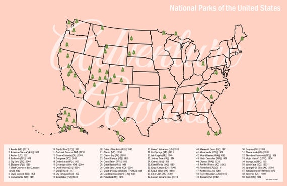 us national park map print travel map 11x17 illustrated
