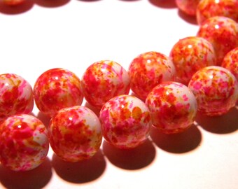 shiny lacquered glass 10 beads - 12 mm - orange and fuchsia F125 3