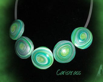 Green polymer clay lentil spiral necklace