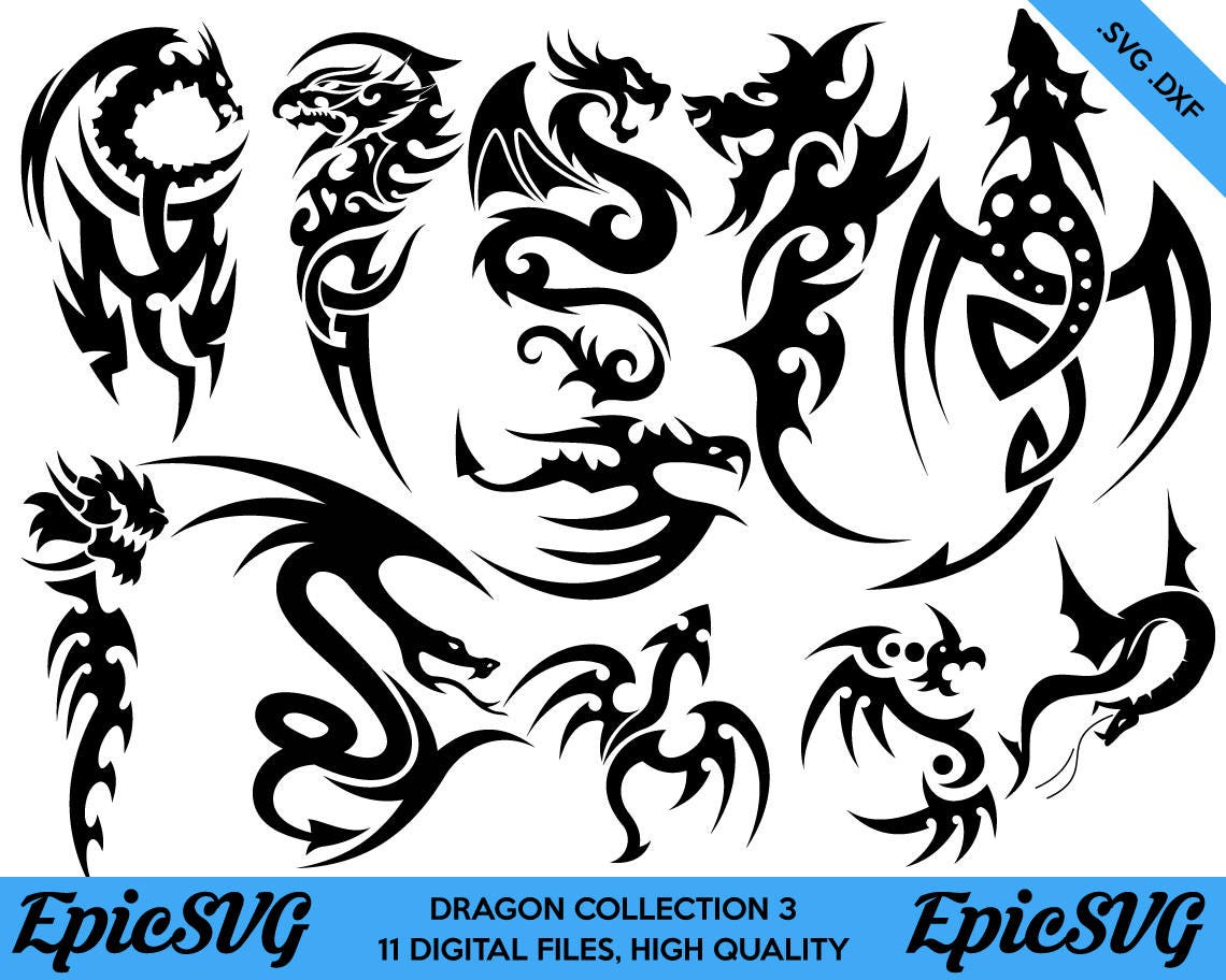 Download Dragon Collection 3 .SVG .DXF Pack Cricut Silhouette