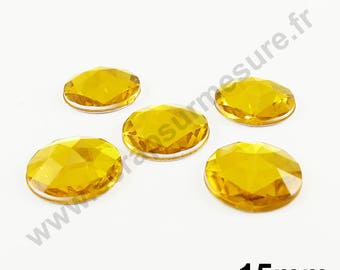 Paste rhinestone round - gold - 15mm - x 5pcs