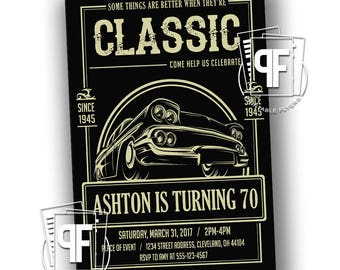 Classic Car Invitation - Classic Car Birthday Invitation - 50th Birthday Invitation - 60th Birthday Invitation - 70th Birthday Invitation