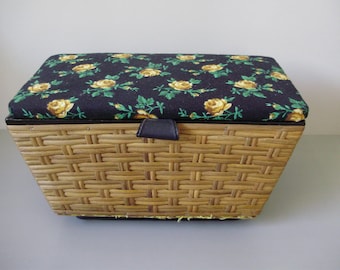 Large Vintage wicker sewing basket with vintage stuff