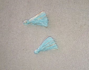 SET of 2 POMPOMS 25mm light blue cotton with golden highlights