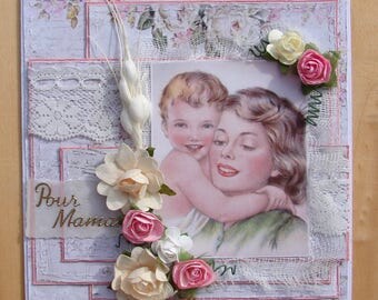 day of the mothers look shabby card old mother child lace tulle flowers