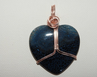Agate heart wire wrapped pendant