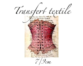 Transfer textile vintage bustier corset retro manuscript 7 / 9cm