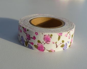 masking tape ruban autocollant tissu fleur rose et mauve bande de 3,50 mètres