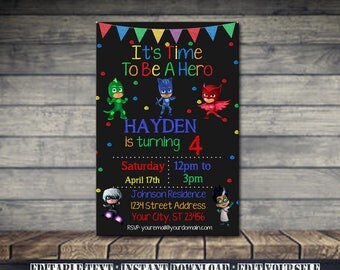 Pj Masks Invitation,Pj Masks Birthday,Pj Masks Birthday party,Pj Masks Party,Pj Masks Birthday party,Pj Masks Printable,Pj Masks-SL30
