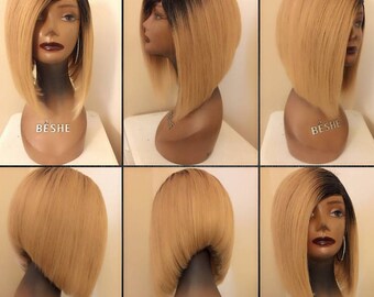 1B/27 Ombré Blonde Bob Wig 100% Human Hair Wig Razor Cut Cheap Wig