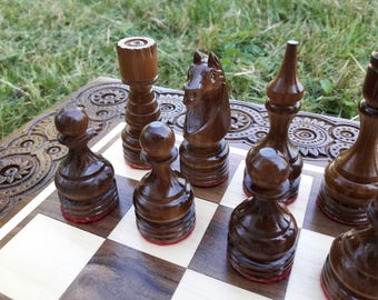 Wooden Chess Set, Chess Board, Chess Pieces, Handmade wood chess, Husband gift, Chess set, Carved chess, Chess Pieces Wood, Ivory Chess, Bac