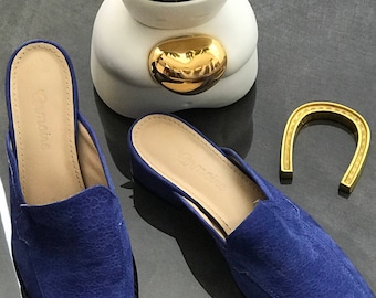 Bluish color textured suede Loafers shoes