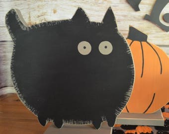 Black Cat Decor / Hand Painted Wood Halloween Decoration / Halloween Table Decor / Halloween Centerpiece / Halloween Party Decoration