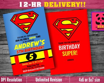 Superhero invitation with FREE Thank you card! FAST customization, superhero birthday invitation, superman invitation, avengers