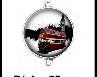 Connector silver 25 mm cabochon dome resin - London street (182)