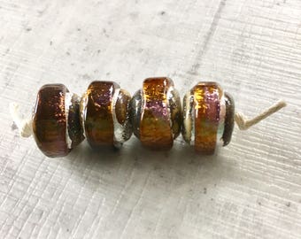 Handmade Lampwork Nugget Beads Bronze Mix Sparkling Rocks ... SRA F12 ... 10x12mm by GlassBeadArt
