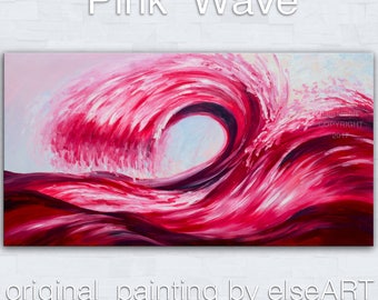 Sale Art, painting, oil painting, Pink Rolling Wave, landscape painting, wall decor canvas, oil painting, abstract painting, by Tim Lam, 48"