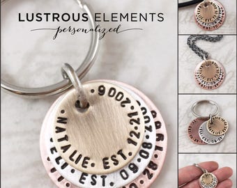 Personalized keychain or personalized necklace, custom hand stamped, gift idea for dad, mom or grandparent, father's day, dad gift