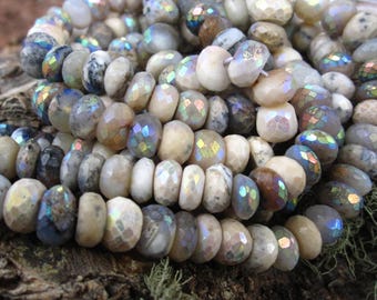 7mm Mystic Creamy Dendritic Opal beads Faceted Rondelles semiprecious gemstones - 6 1/2 inches