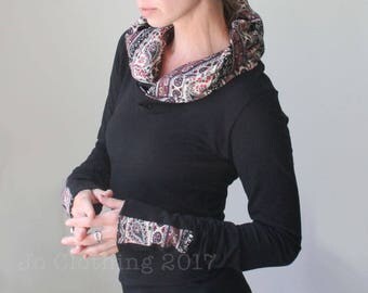 turtleneck cowl top with thumb hole sleeves in Black