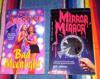 SALE R. L. Stine Fear Street Super Chiller Bad Moonlight Book & Mirror Mirror by D. E. Athkins Teen Horror Novels