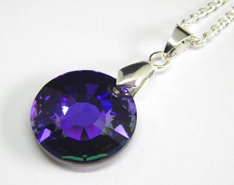 Purple Swarovski Sun Necklace - Heliotrope Crystal - Purple Sun Pendant - Swarovski Elements - Crystal Sun Pendant - Purple Crystal Necklace