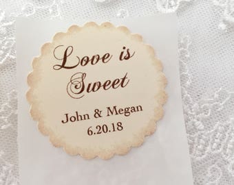 Love Is Sweet Stickers Personalized Wedding Stickers Set of 10 Favor Seals Name and Date