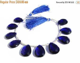 50% Off Sale 8 Inches - Finest Quality Dark Blue Quartz Faceted Pear Briolettes Size 21x16mm Approx Beautiful Brios Wholesale Price