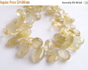 Deep Discount Sale Rutilated Quartz Briolette Gemstone Golden Faceted Pear Teardrop 11 to 11.5mm 11 beads
