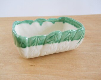 Simple Vintage Planter • Ivory and Green Planter