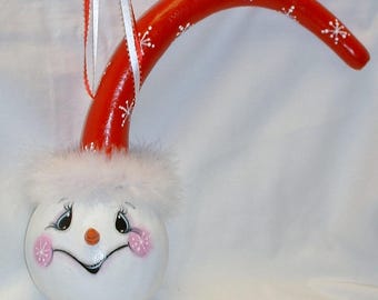 Snowman Dipper Gourd - Hand Painted Gourd Art
