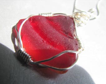 Red Sea Glass Necklace - Sea Glass Pendant Necklace - Sea Glass Jewelry - Statement Necklace - Rare Red with Amberina Edge Sea Glass Gift