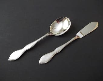 Oneida Twilight Sugar Spoon & Butter Knife, 1881 Rogers Burnished Stainless, 1990s