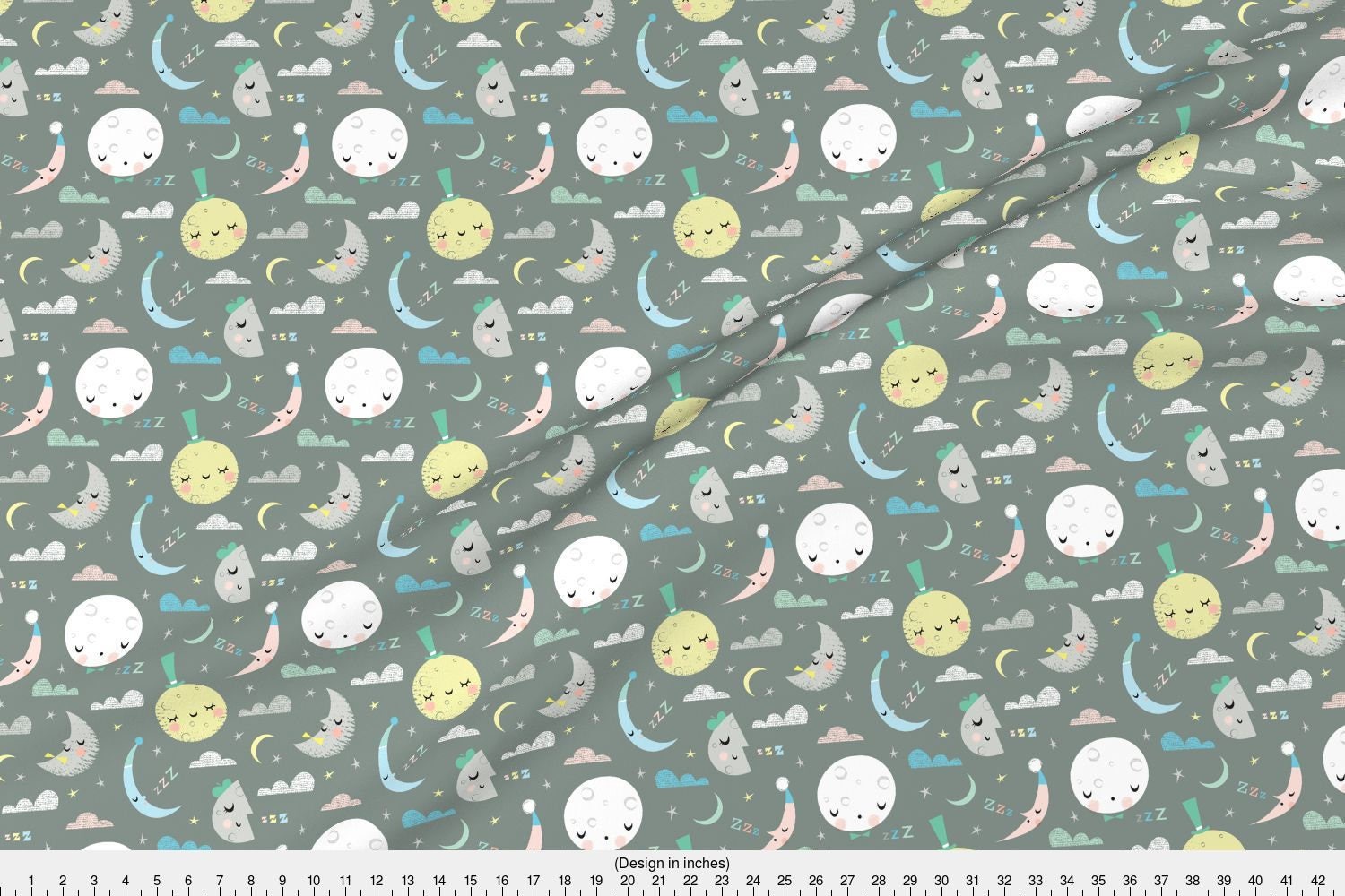 Retro Moon Fabric Goodnight Moon By Shindigdesignstudio Gray