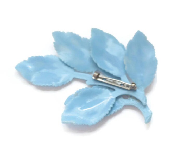 Medium Blue Plastic Leaves Brooch Molded Plastic Layered Dimensional 1940s Vintage