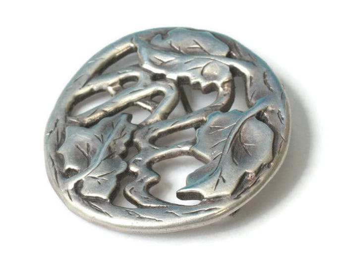 Leaves and Vines Sterling Silver Brooch Pendant Woodland Arts and Crafts Theme Vintage