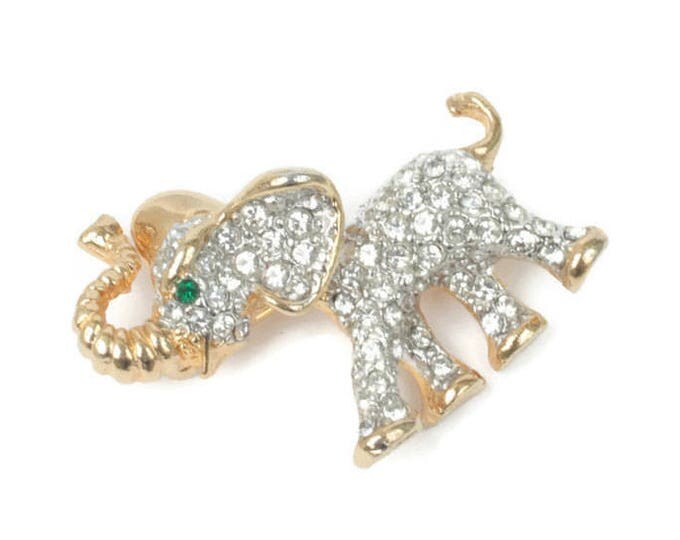 Rhinestone Crystal Elephant Pin Brooch Trunk Up Lucky Elephant Clear Diamante Vintage